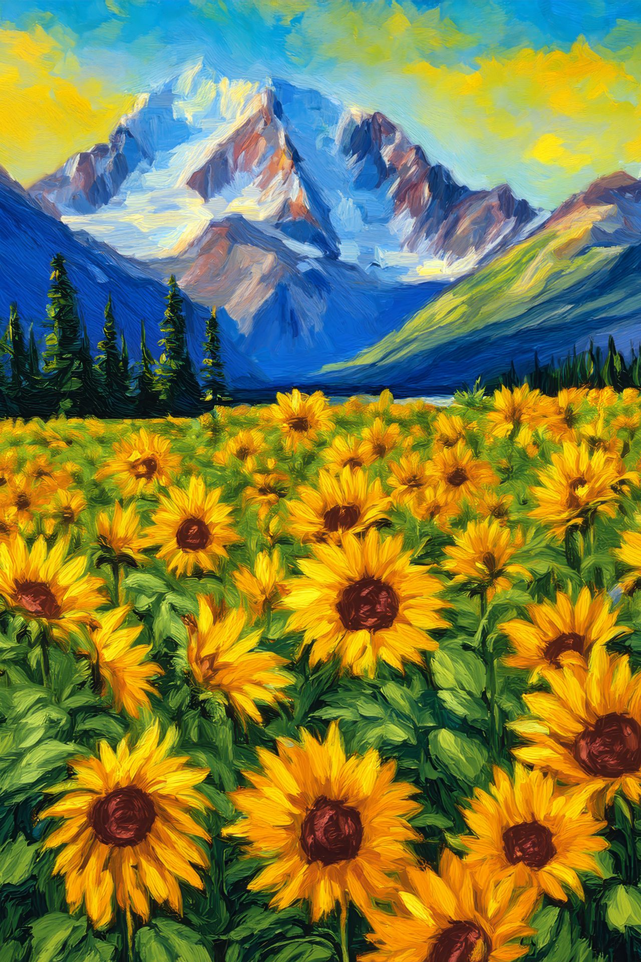 Sunflowers And Mountain